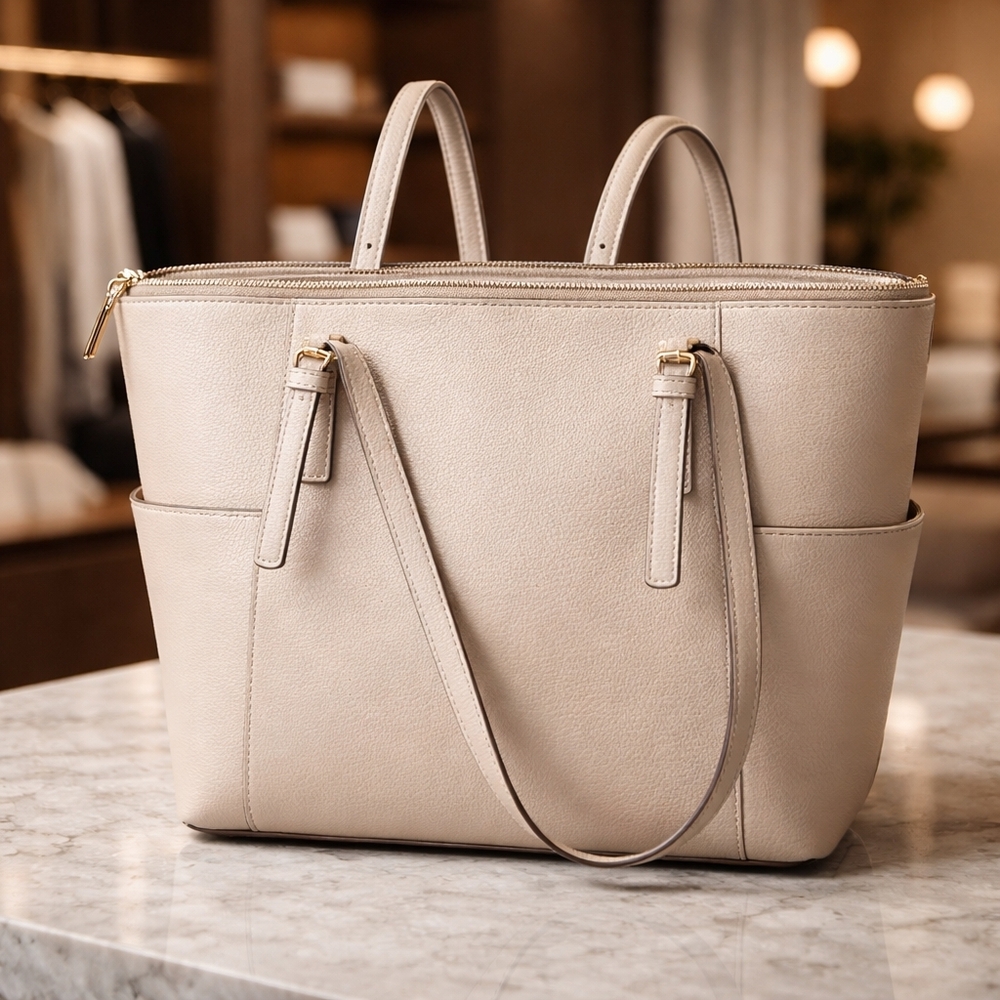 Michael Kors Beige Tote with Gold Accents - Picture 2 of 4